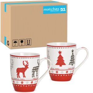 matches21 - Webshop Tassen Becher Rentiere und Tannenbaeume weiss rot grau Porzellan 36 Stk sort 10 cm 122615 1 1 3