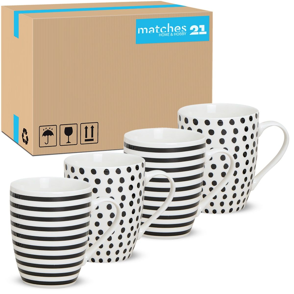 matches21 - Webshop Tassen Becher Streifen und Punkte schwarz weiss Porzellan 48 10 cm 300 ml 111694 1 27