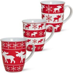 matches21 - Webshop Tassen Becher Weihnachtstassen rot weiss 1 Stk B WARE Elche Porzellan 109922 1 1 6