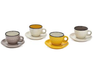 matches21 - Webshop Tassen Espressotassen mit Untertassen gelb grau Porzellan 4er Set 7x5x7 cm 125941 1 2