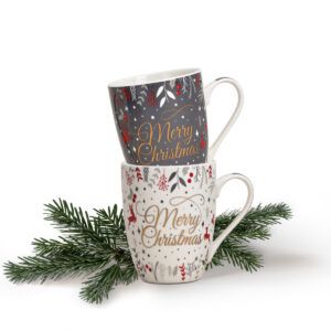 matches21 - Webshop Tassen Kaffeebecher Merry Christmas grau weiss Porzellan 2er Set sort 340 ml 10 cm 119671 1 1 8