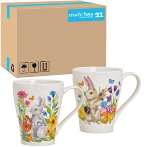 matches21 - Webshop Tassen Kaffeebecher Osterhasen mit Blumen Porzellan 36 Stk sort 350 ml 11 cm 120177 1 3