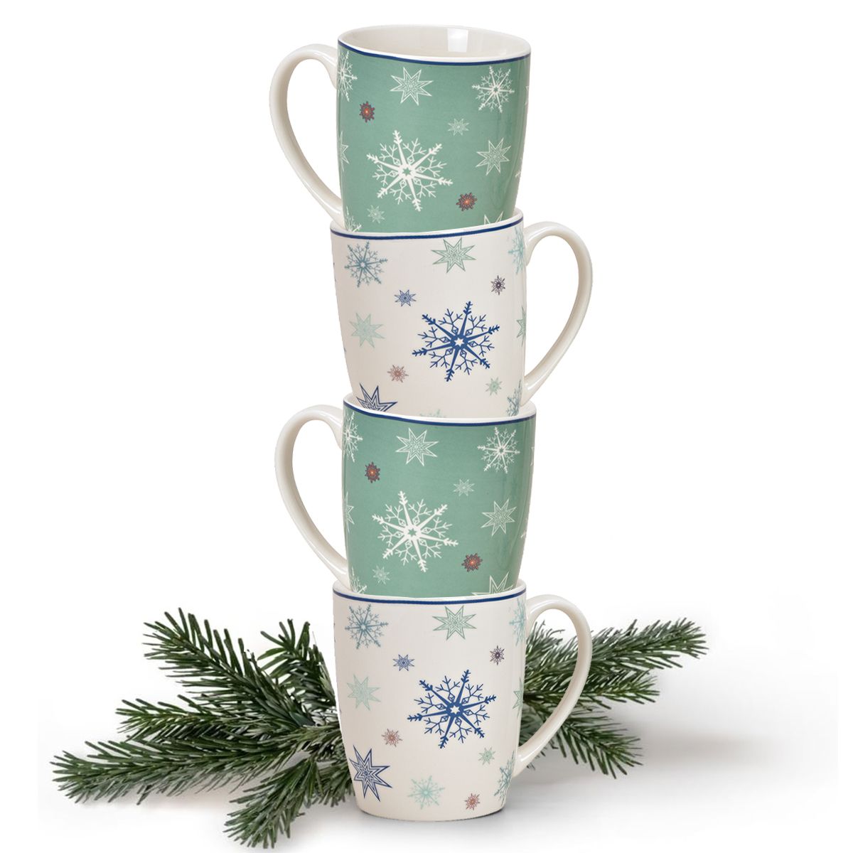 matches21 - Webshop Tassen Kaffeebecher Schneeflocken Rand blau Porzellan 4er Set sort 300 ml 10 cm 119655 8