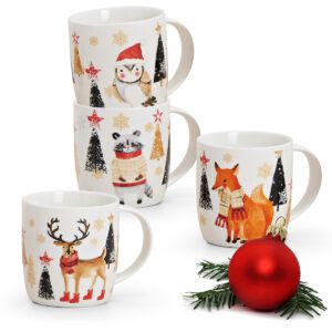 matches21 - Webshop Tassen Kaffeebecher Weihnachten Wald Tiere Tannen Porzellan 4er Set sort 300 ml 119667 1 2