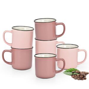 Tassen Kaffeetassen Emailoptik einfarbig pink rosa Porzellan 6er 12x8 cm 330 ml