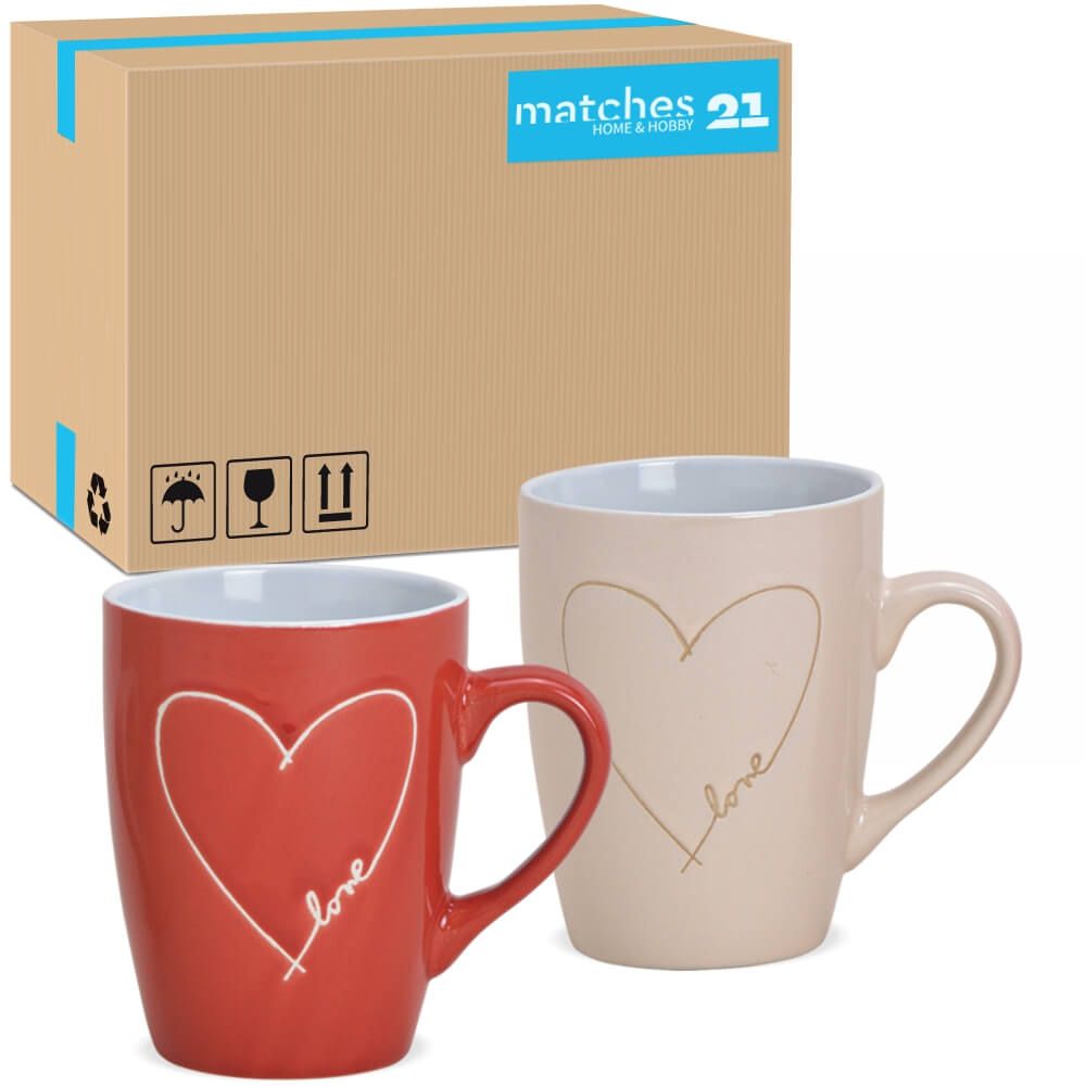 matches21 Tassen Kaffeetassen Steingut Herz und Love rot und beige 36 Stk 2 fach 8 cm 280 ml 116637 1 1