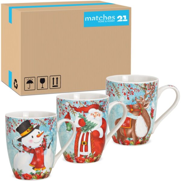 matches21 - Webshop Tassen Weihnachtsmotiv Schneemann Nikolaus Rentier Porzellan 36 Stk sort 10 cm 122631 1 1