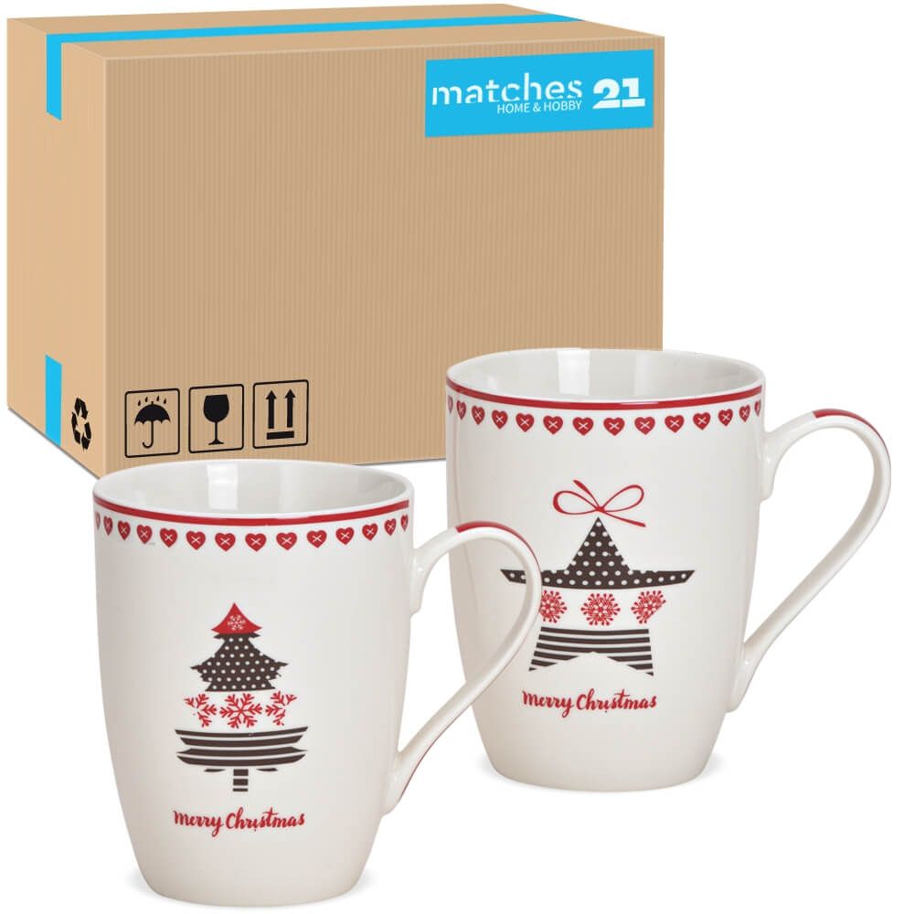 matches21 Tassen Weihnachtstassen Stern und Baum Dekor Porzellan 36 Stk sort 275 ml 10 cm 116800 1 1