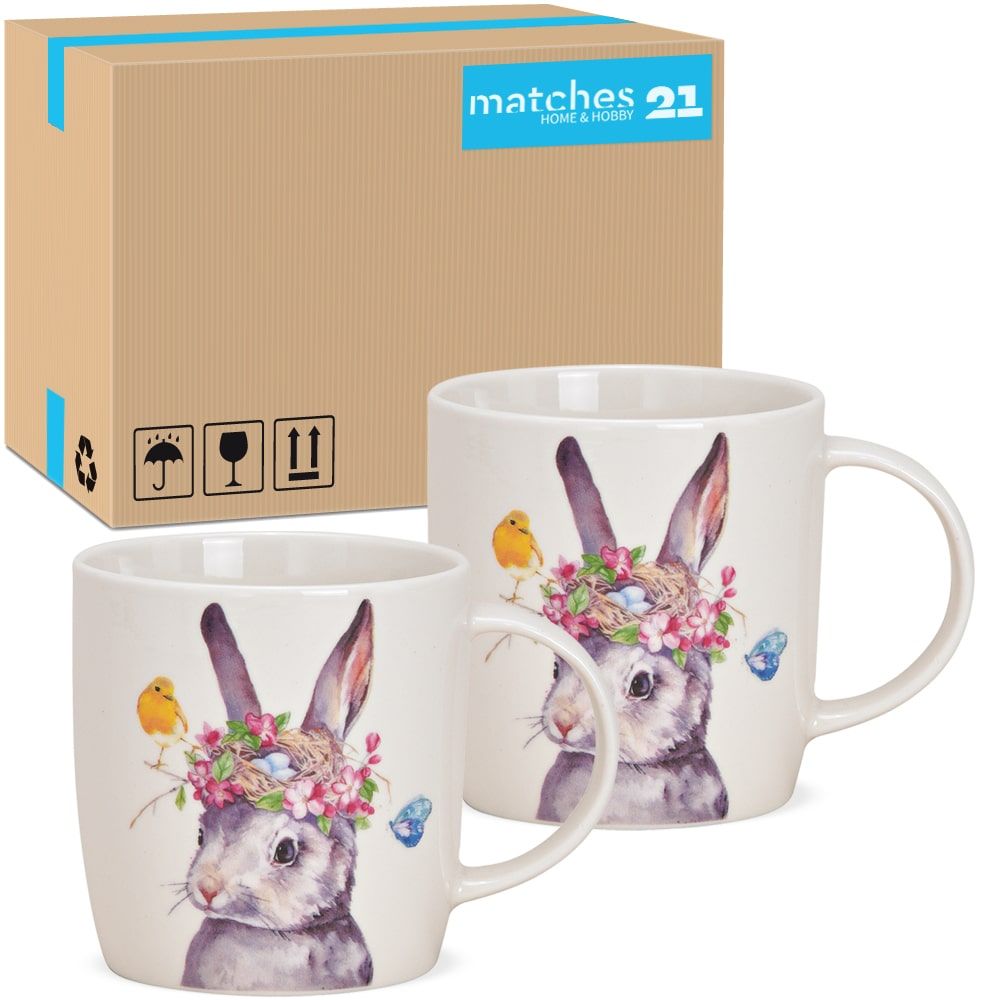 matches21 - Webshop Tassen mit niedlichem Hasen und Vogel Nest Porzellan Kaffeetassen 36 Stk je 9 cm 123195 1 21