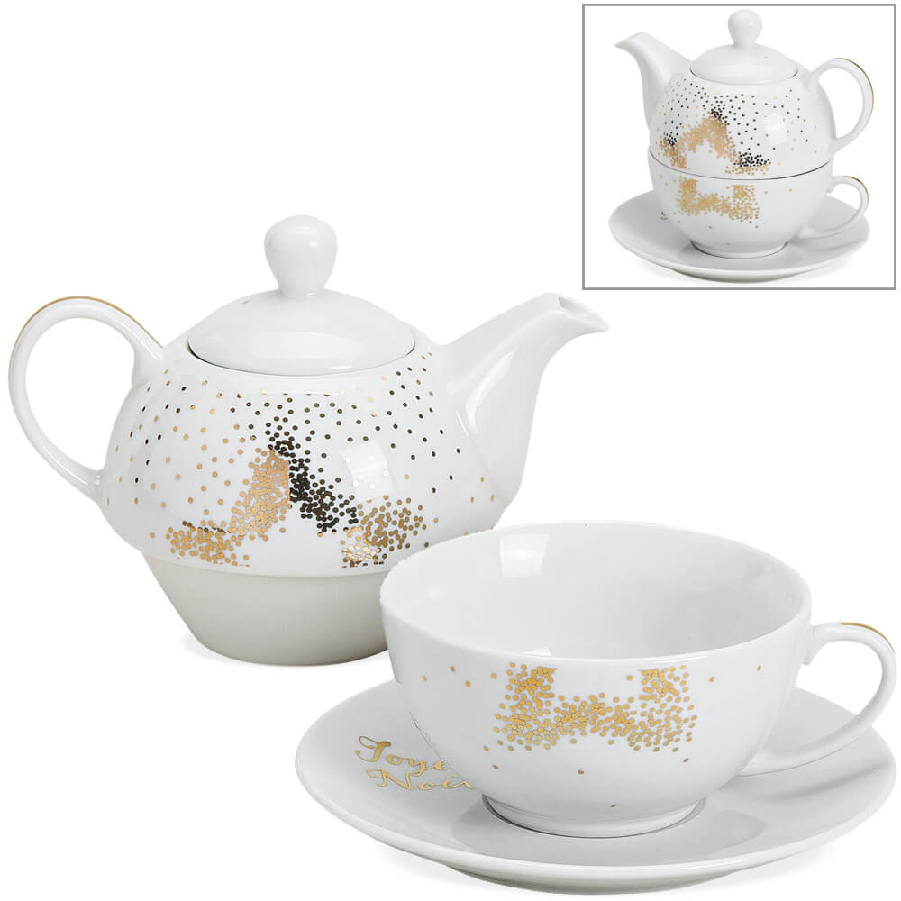 matches21 - Webshop Tea For One Geschenk Set Porzellan Weihnachten Stern gold Teekanne Tasse Teller 116791 1 14