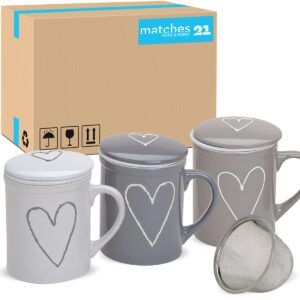 matches21 - Webshop Teetasse Teebecher 36 Stk weiss beige grau Deckel und Sieb Porzellan 110810 1 35