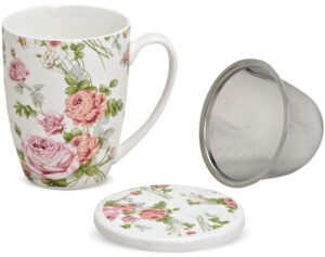 matches21 - Webshop Teetasse Teebecher Rose Blueten mit Deckel und Sieb Porzellan 11cm 300ml 108714 1 15