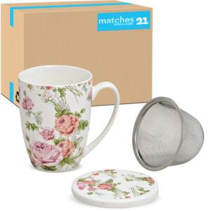 matches21 - Webshop Teetasse Teebecher Rosenblueten 36 Stk Karton Deckel und Sieb Porzellan 300ml 108715 1 7