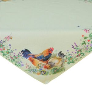 matches21 - Webshop Tischdecke Mitteldecke Hahn Henne Kueken Blumenwiese Druck Tischwaesche 85x85 cm 120996 1 3