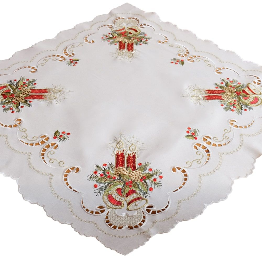 matches21 - Webshop Tischdecke Mitteldecke Kerzen Motiv Stick ecru bunt Tischwaesche 1 Stk 85x85 cm 122240 1 1