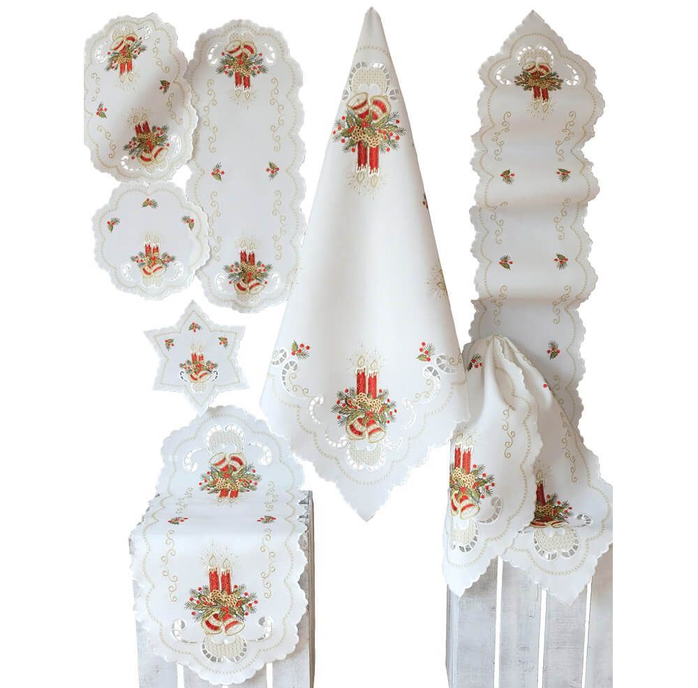 matches21 - Webshop Tischdecke Mitteldecke Kerzen Motiv Stick ecru bunt Tischwaesche 1 Stk 85x85 cm 122240 1 1 2