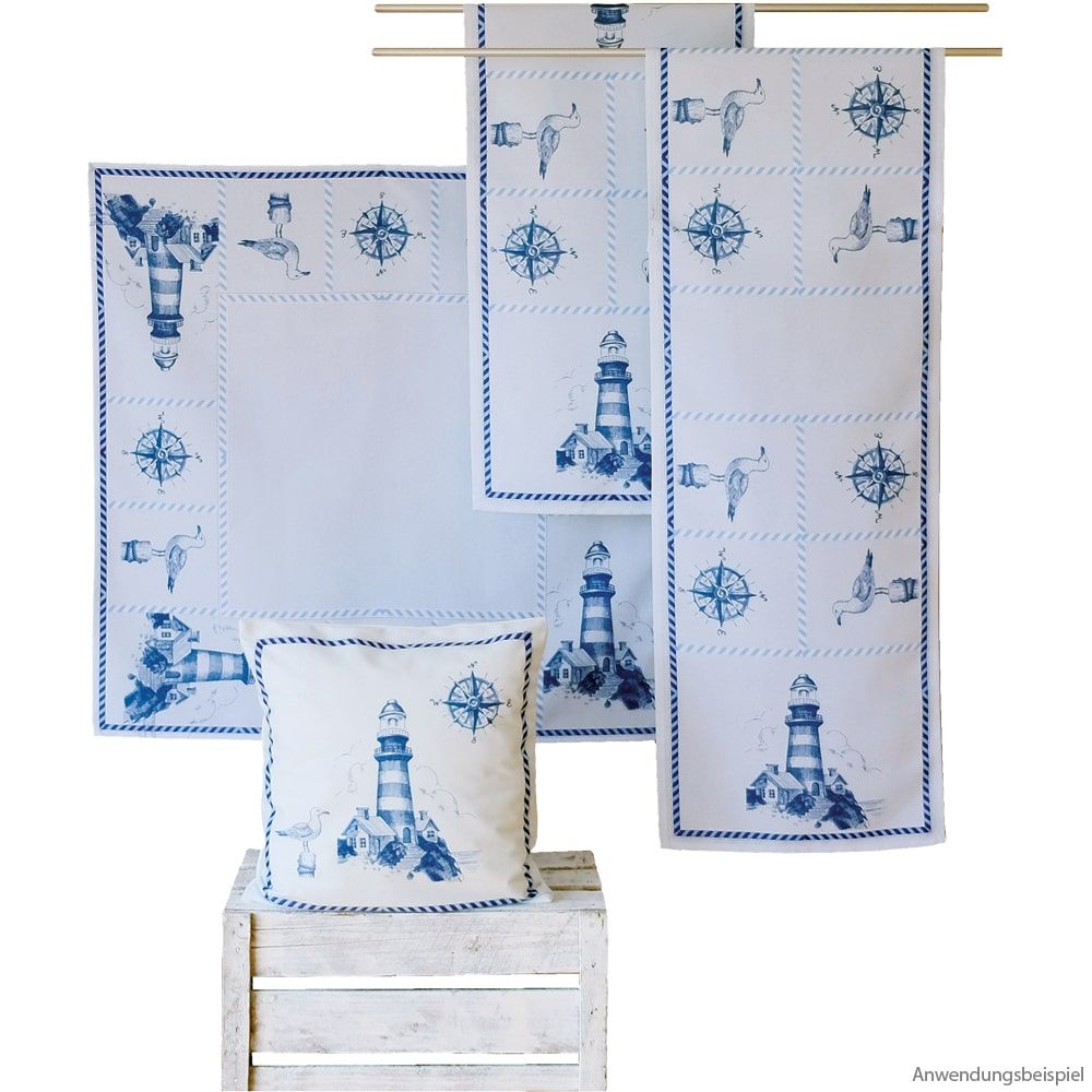 matches21 - Webshop Tischdecke Mitteldecke Leuchtturm und Maritimes blau weiss Tischwaesche 85x85 cm 121157 1 1 2