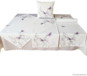 matches21 - Webshop Tischdecke Mitteldecke Stickerei Schmetterling lila weiss Tischwaesche 85x85 cm 121031 1 1 4