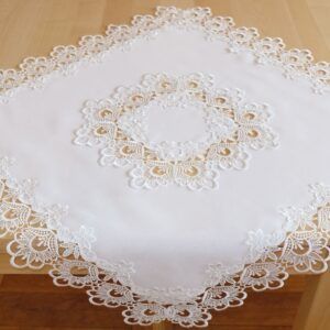 matches21 - Webshop Tischdecke Mitteldecke Stickerei Spitze wollweiss Tischwaesche 110x110 cm 1 Stk 118390 1 27