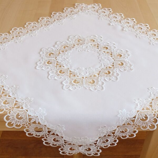 matches21 - Webshop Tischdecke Mitteldecke Stickerei Spitze wollweiss Tischwaesche 85x85 cm 1 Stk 118381 1 1