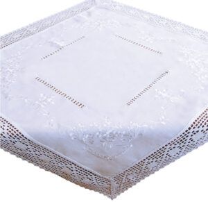 matches21 - Webshop Tischdecke Mitteldecke weiss edle Stickerei und Haekelspitze Landhausstil 110x110cm 117107 1 17