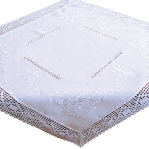 matches21 - Webshop Tischdecke Mitteldecke weiss edle Stickerei und Haekelspitze Landhausstil 110x110cm 117107 1 17