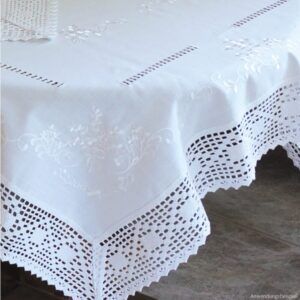 matches21 Tischdecke Tischtuch weiss edle Stickerei und Haekelspitze Landhausstil 130x170 cm 117108 1 1 4