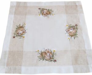 matches21 - Webshop Tischdecke Tischwaesche Osterhasen Leinenoptik beige weiss 60x60 cm 115793 1 20