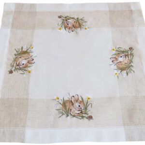 matches21 - Webshop Tischdecke Tischwaesche Osterhasen Leinenoptik beige weiss 60x60 cm 115793 1 111