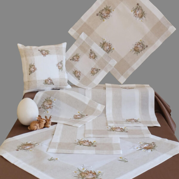 matches21 - Webshop Tischdecke Tischwaesche Osterhasen Leinenoptik beige weiss 60x60 cm 115793 1 1 2