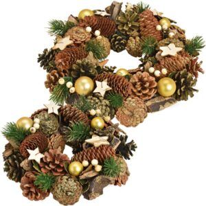 matches21 - Webshop Tischkraenze Weihnachtskraenze Zapfen braun Kugeln gold Winterdeko 1 Stk 2 Groessen 119624 1 15