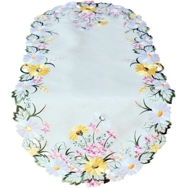 matches21 - Webshop Tischlaeufer Mitteldecke Blumen und Blaetter Stickerei Tischwaesche oval 40x90cm 121111 1 1