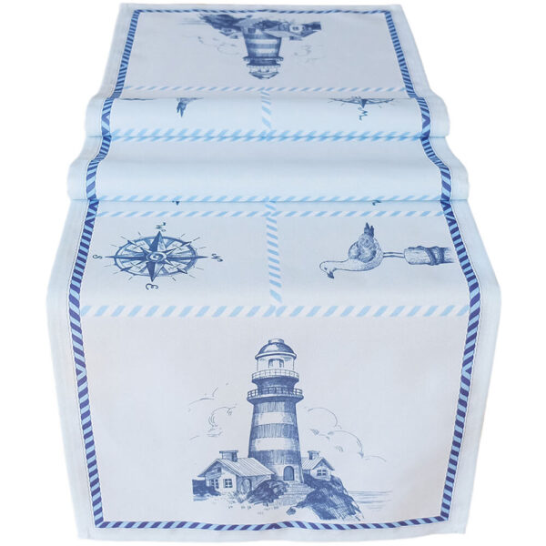 matches21 - Webshop Tischlaeufer Mitteldecke Leuchtturm und Maritimes blau weiss Tischwaesche 40x140cm 121159 1 1