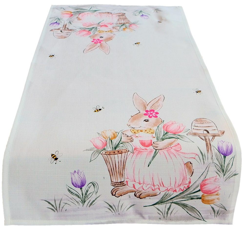 matches21 - Webshop Tischlaeufer Mitteldecke Osterhase Maedchen Ostern Fruehling weiss Druck bunt 40x90 cm 117930 1 1