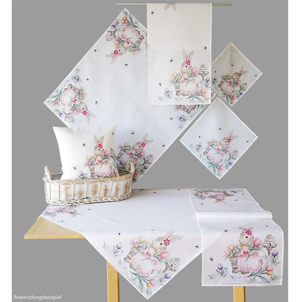 matches21 - Webshop Tischlaeufer Mitteldecke Osterhase Maedchen Ostern Fruehling weiss Druck bunt 40x90 cm 117930 1 1 2