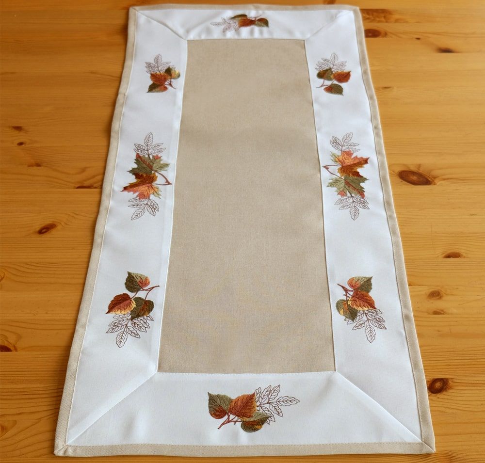 matches21 - Webshop Tischlaeufer Mitteldecke Stick Blaetter Motiv beige bunt Tischwaesche 40x90 cm 121238 1 1