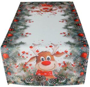 matches21 - Webshop Tischlaeufer Mitteldecke Weihnachten witziger Elch weiss und Druck bunt 40x90 cm 117050 1 21