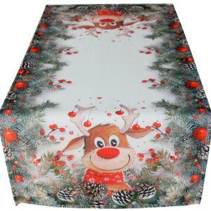 matches21 - Webshop Tischlaeufer Mitteldecke Weihnachten witziger Elch weiss und Druck bunt 40x90 cm 117050 1 10