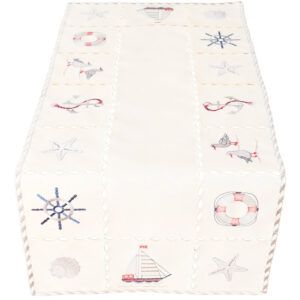 matches21 - Webshop Tischlaeufer Mitteldeckemaritime Motive wollweiss Stick bunt Tischwaesche 40x90cm 121150 1 3