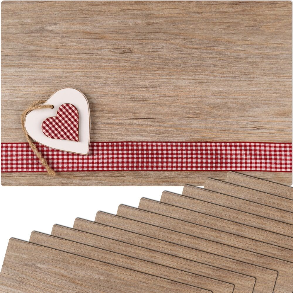 matches21 - Webshop Tischset Platzset Sommer MOTIV Landhaus Herzen auf Holz 12 Stk abwaschbar 109580 1 1