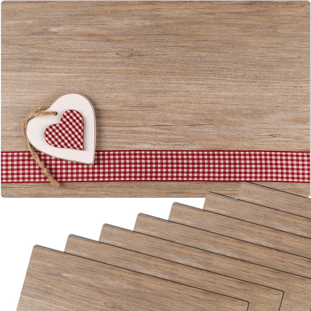 matches21 Tischset Platzset Sommer MOTIV Landhaus Herzen auf Holz 8 Stk abwaschbar 109550 1 1