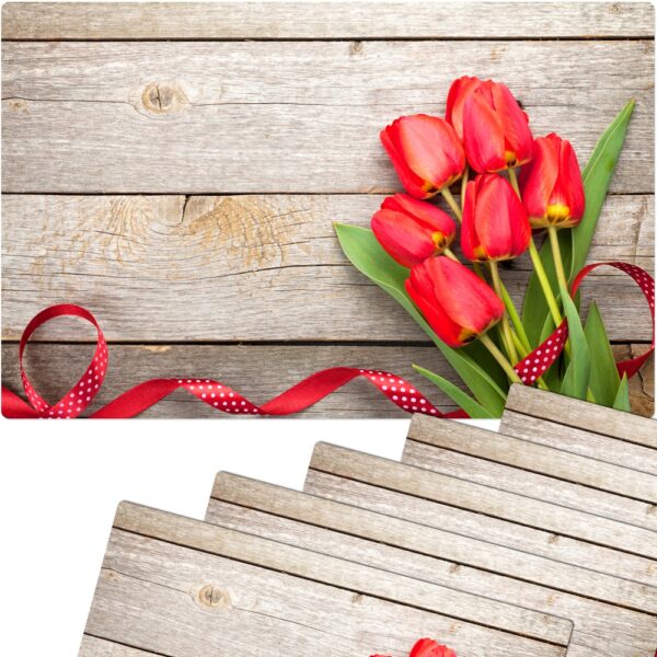 matches21 - Webshop Tischset Platzset Sommer MOTIV rote Tulpen und Holzbrett 6 Stk abwaschbar 109517 1 1