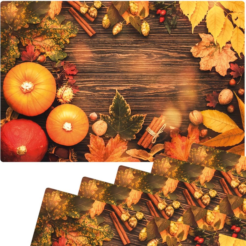 matches21 - Webshop Tischset Platzsets MOTIV abwaschbar Kuerbisse Herbstlaub Zimtstangen Holz bunt 126262 3 1 4