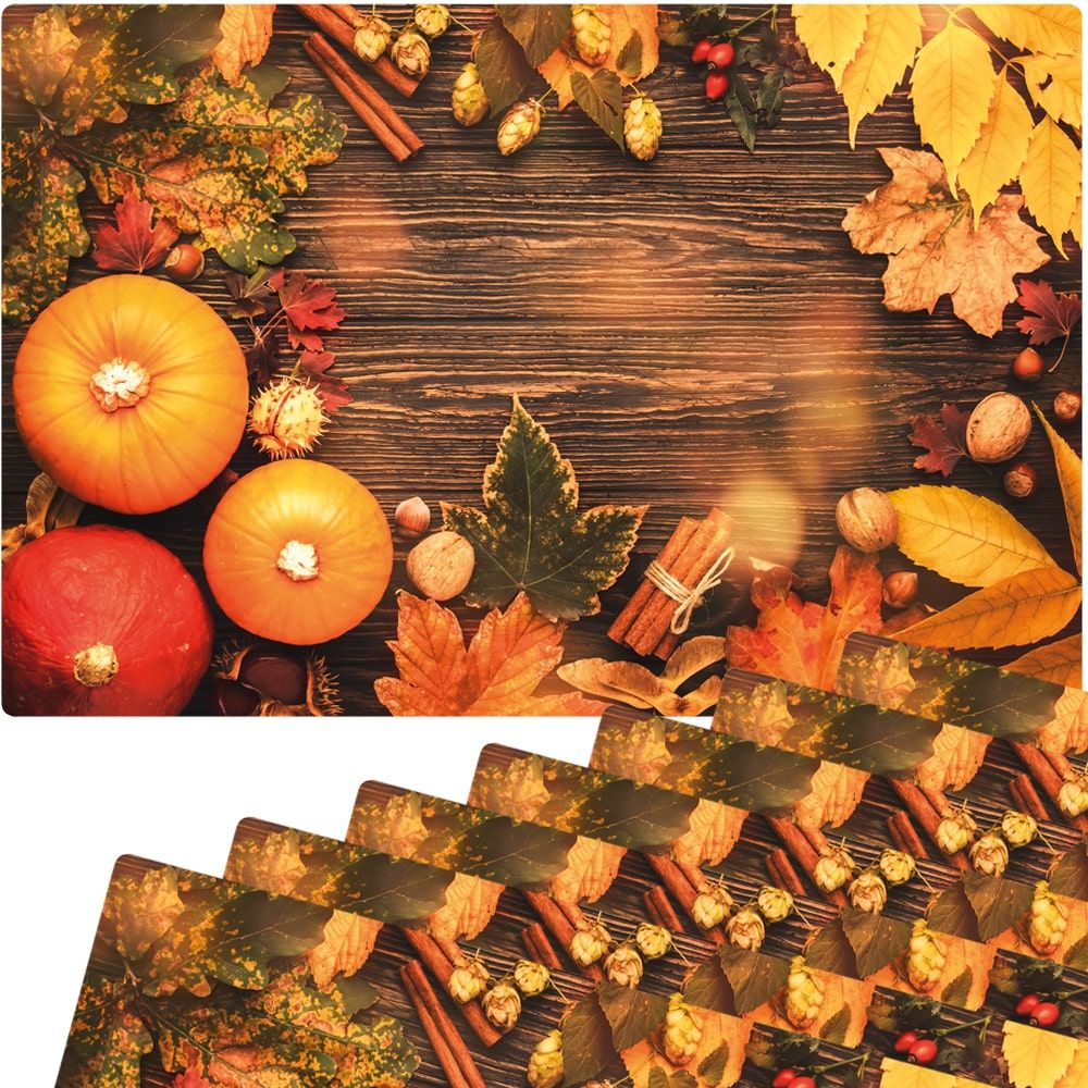 matches21 - Webshop Tischset Platzsets MOTIV abwaschbar Kuerbisse Herbstlaub Zimtstangen Holz bunt 126262 4 1 5