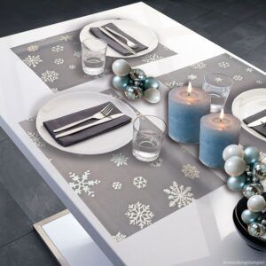 matches21 - Webshop Tischsets ORLANDO Platzsets Schneeflocken Polyester 1 Stk 30x45 cm 2 Farben 123069 2 1 8