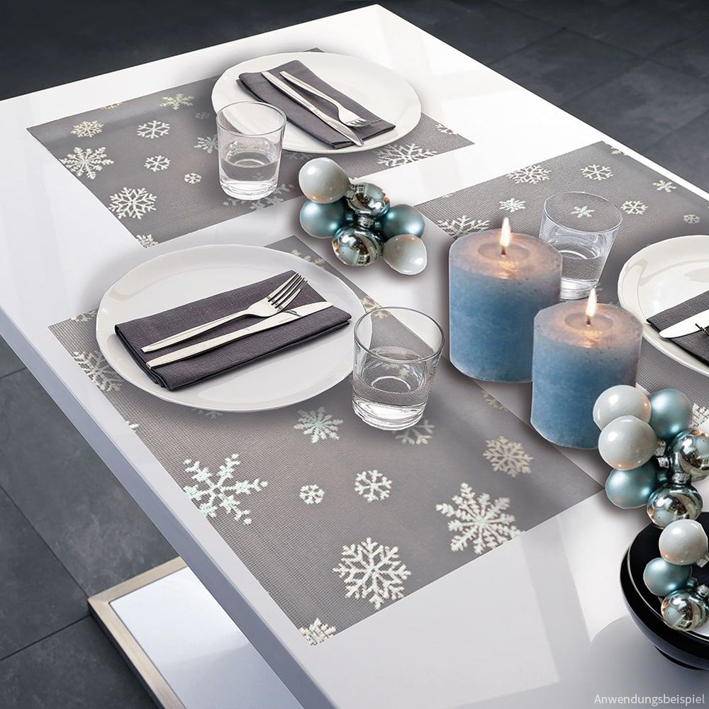 matches21 - Webshop Tischsets ORLANDO Platzsets Schneeflocken Polyester 1 Stk 30x45 cm 2 Farben 123069 2 1 4