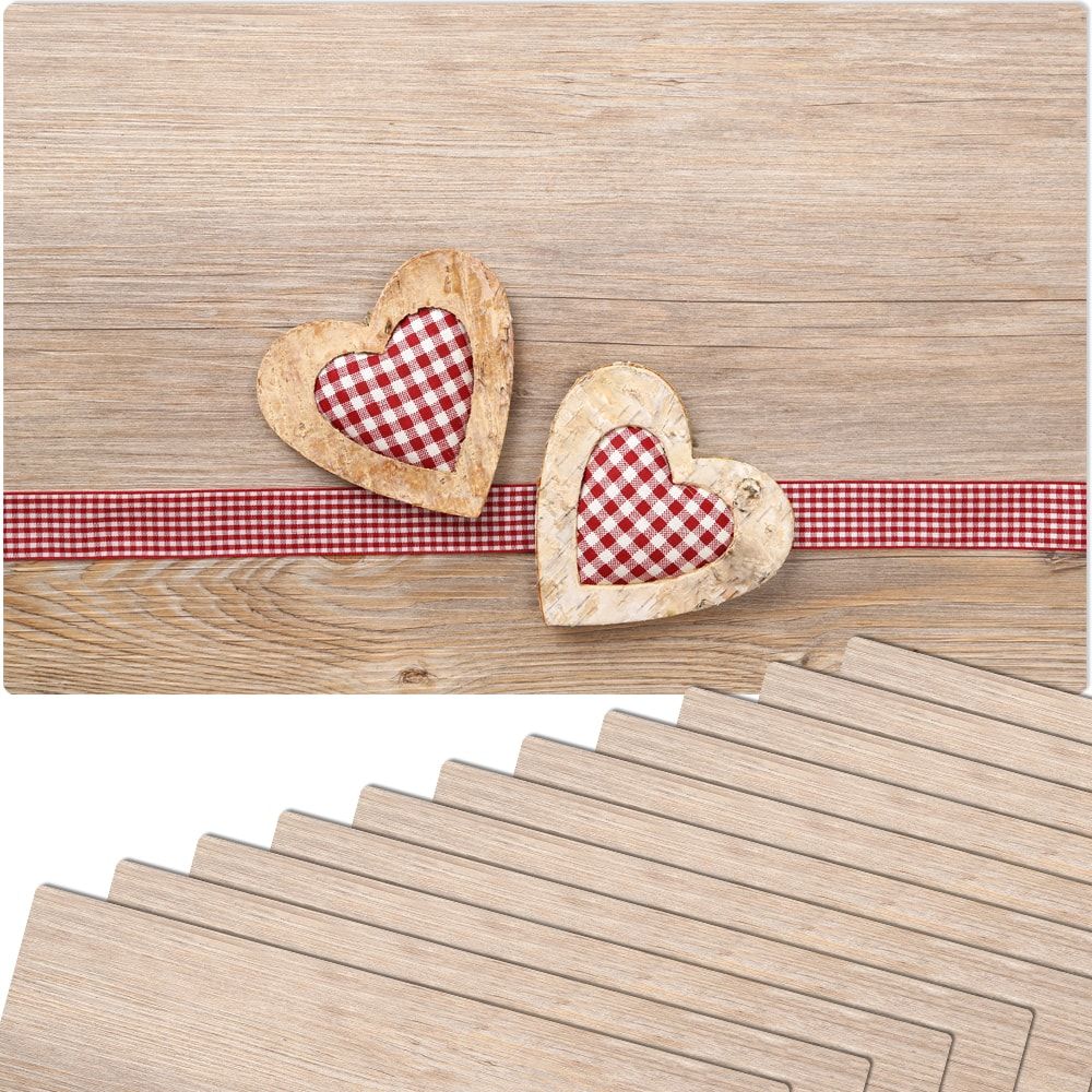 matches21 - Webshop Tischsets Platzsets MOTIV Landhaus Herzen und Holz 12 Stk abwaschbar 43 5x28 5 cm 111129 1 1