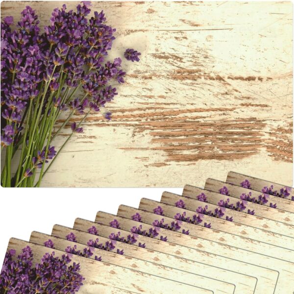 matches21 - Webshop Tischsets Platzsets MOTIV Lavendel Blueten auf Holz weiss Vintage 12 Stk Abwaschbar 116172 1 1