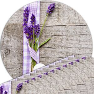 matches21 - Webshop Tischsets Platzsets MOTIV Lavendel auf Holzbrett 12 Stk abwaschbar rund 38 cm 111089 1 1 3