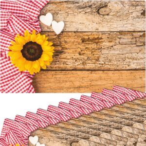 matches21 - Webshop Tischsets Platzsets MOTIV Sonnenblume auf Holz und Karo rot weiss 12 Stk Abwaschbar 119039 1 1 25